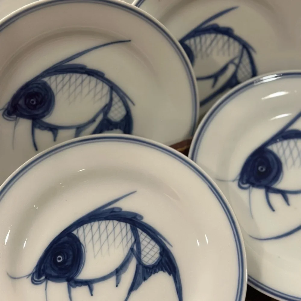 Set of 6 Blue and White Koi Fish 7 in Jingdezhen Porcelain Plates from China